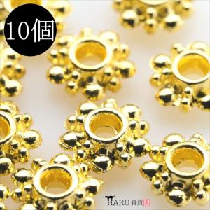 メタルビーズ 10個セット c3 リング状 フラワー 花 アクセサリー パーツ ゴールド 金 ロンデル スペーサー 金属 金具 ビーズ 穴 ホール ハンドメイド 素材 手芸