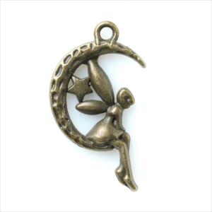 金古美 チャーム 1個 妖精 ムーン 月 アリス アンティークゴールド アクセサリー パーツ カン付き 金具 金属 メタル ピアス タッセル レジン ハンドメイド T-233