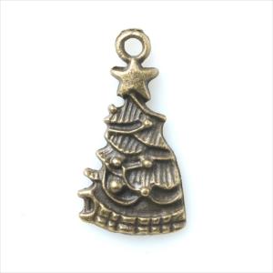 金古美 チャーム 1個 クリスマスツリー 木 星 アンティークゴールド アクセサリー パーツ カン付き 金具 金属 メタル タッセル レジン 素材 ハンドメイド T-225