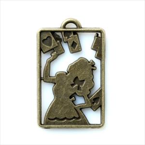 金古美 チャーム アリス 四角 1個 アンティークゴールド アクセサリー パーツ カン付き スクエア 金具 金属 メタル ピアス タッセル レジン ハンドメイド T-210