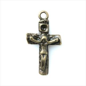 金古美 チャーム 1個 クロス 十字架 ロザリオ アンティークゴールド アクセサリー パーツ カン付き 金具 金属 メタル ピアス タッセル 素材 ハンドメイド T-245