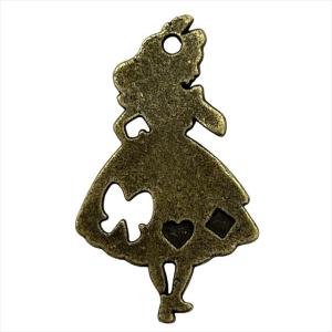 チャーム アリス シルエット 1個 アンティークゴールド 金古美 デザイン 女性 モチーフ アクセサリー パーツ カン付き メタルチャーム メタリックチャーム T-212
