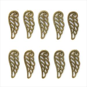 金古美 透かしチャーム 10個セット 羽 スタンプ カン無し アンティークゴールド アクセサリー パーツ カンなし 金具 金属 メタル ピアス レジン 素材 T-223X