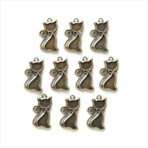 ミール皿 10枚セット 猫 ネコ a70 アンティークゴールド 金古美 カンあり カン付き キャット レジン アクセサリー パーツ 枠 型枠 チャーム ハンドメイド 手芸