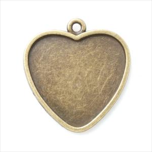 ミール皿 1枚 ハート a05 大 アンティークゴールド 金古美 カンあり カン付き レジン アクセサリー パーツ 枠 型枠 モールド チャーム ピアス イヤリング 金具