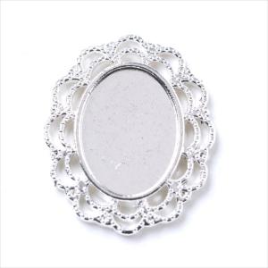ミール皿 1枚 楕円 s01 ホワイトシルバー 銀 カンなし カン無し オーバル レジン アクセサリー パーツ 型枠 モールド 台座 カメオ ハンドメイド 素材 金具