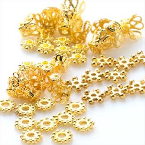 ビーズキャップ スペーサー 5種セット ゴールド 金 座金 花座 メタルビーズ 基礎パーツ アクセサリー パーツ ハンドメイド 金具 ピアス ストラップ 素材 V-047