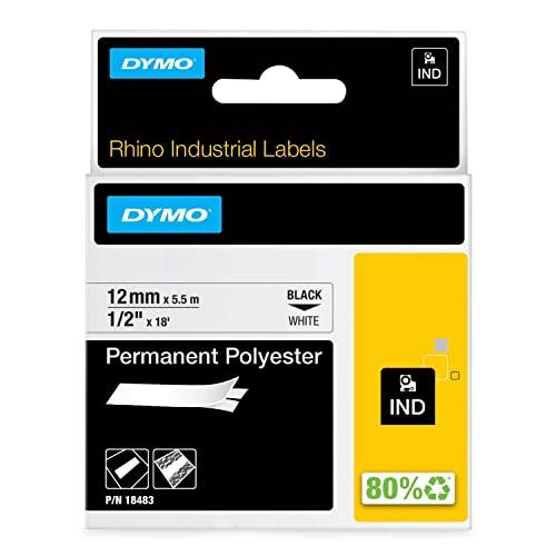 Rhino Tape Permanent Polyester 12mm Black on white...