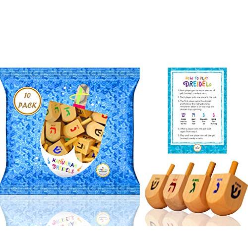 The Dreidel Company木製ドレイデル ミディアムサイズ 英語翻訳付き 10個セット ...