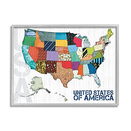 Stupell Industries アメリカ合衆国地図キルトパターンボーダー、Lauren Gib...