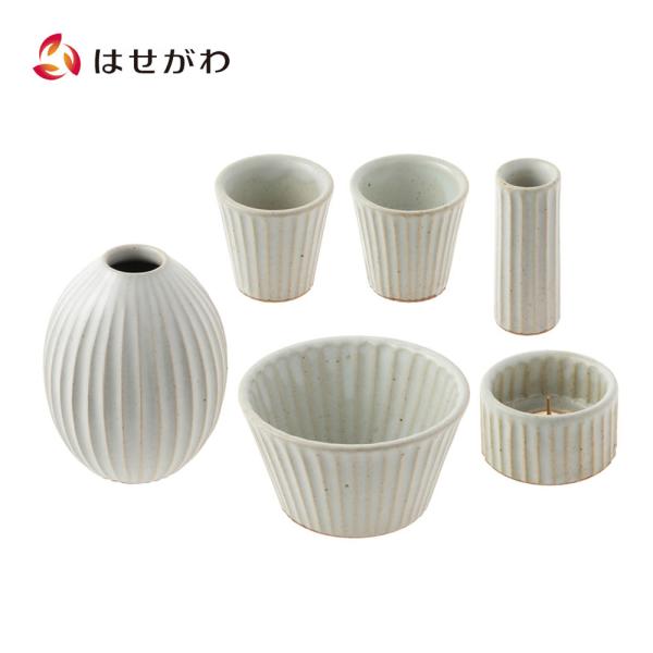 仏具 小物 仏具セット 国産 モダン ミニ 陶器 白「六具足 ＫＺ カヌレ ミルク」お仏壇のはせがわ