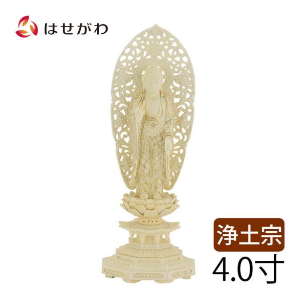 仏像 木彫 浄土宗 立弥陀 阿弥陀 柘植「仏像 浄土 ツゲ 八角 金粉紋様 40」お仏壇のはせがわ