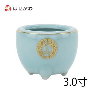 香炉 青磁 土香炉 浄土真宗本願寺派用 西　仏具「香炉 青磁 西用（宗紋入）3.0」お仏壇のはせがわ