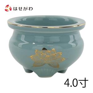 香炉 仏具 陶器 線香立て「香炉 青地金蓮 4.0」お仏壇のはせがわ｜お仏壇のはせがわ Online Shop