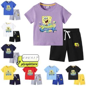 SpongeBob 春 夏 子供服 子供服 スポンジボブ 男の子 女の子 送料無料◆半袖Tシャツ 上下セット トップス 半ズボン 丸首 上着 通学着 通園着 90-150CM｜長谷川ストア