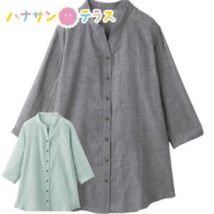 ブラウス シャンブレーシャツブラウス シニアファッション レディース 80代 春 夏 涼しい 斜めボタンホール M L LL 高齢者 女性 60代 70代 婦人 用｜hashbaby