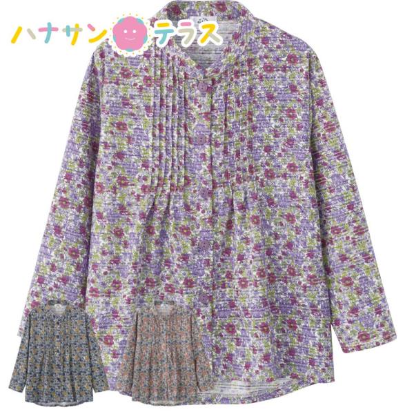 ワンタッチテープピンタックブラウス M〜L S LL 3L  S 3L 長袖  腰曲がり 体型 シニ...