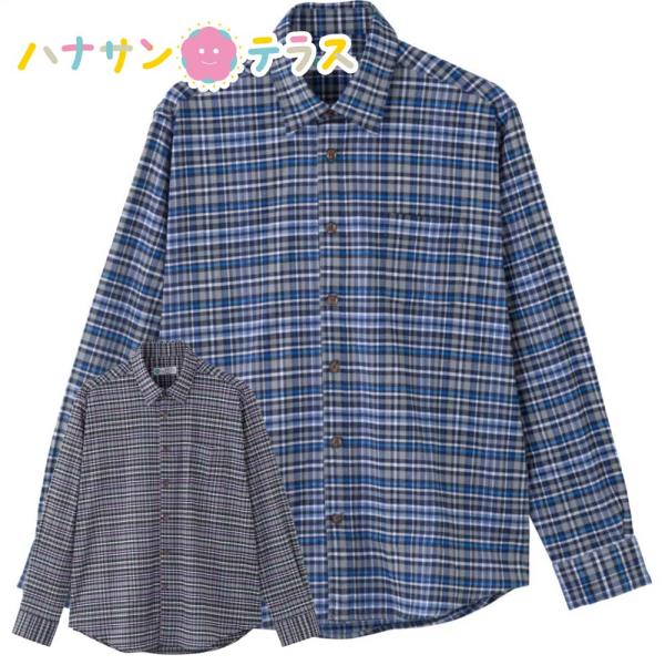 綿混斜め釦ホールシャツ M Ｌ シニアファッション 70代 80代 90代 100歳 メンズ