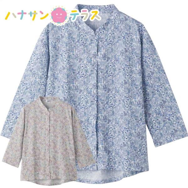 7分袖スナップ釦前開きＴシャツ M~L フリーサイズ S LL 3L 後ろ身頃長め レディース 婦人...