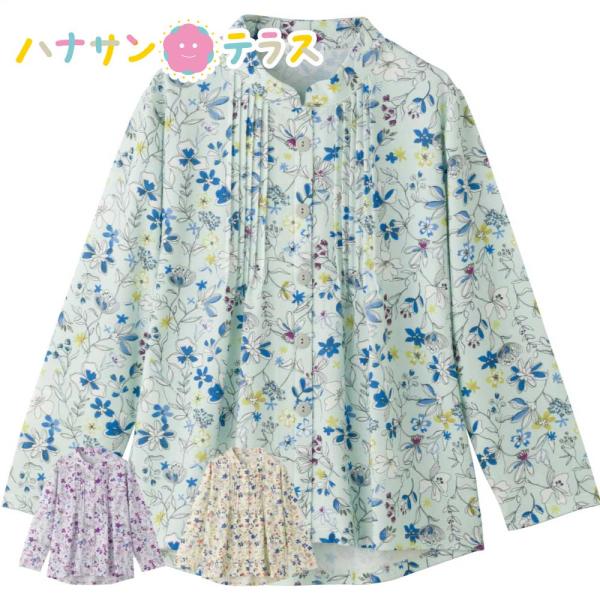 スナップ釦ピンタックブラウス M~L フリーサイズ S LL 3L 後ろ身頃長め レディース 婦人 ...