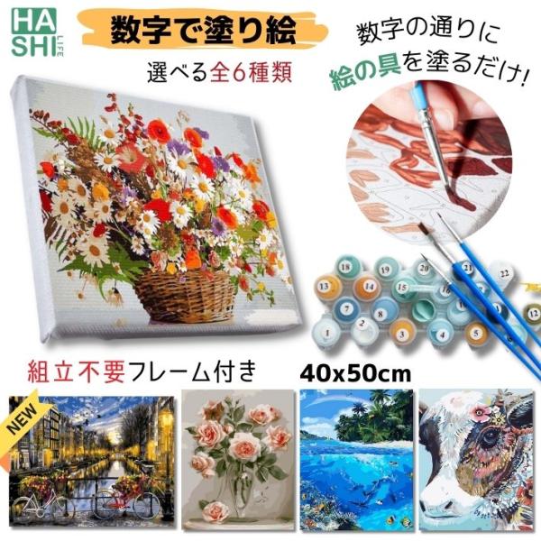 大人の塗り絵 油絵 春の花かご フレーム有無選べる 数字油絵 油絵塗り絵 数字塗り絵 塗り絵セット ...