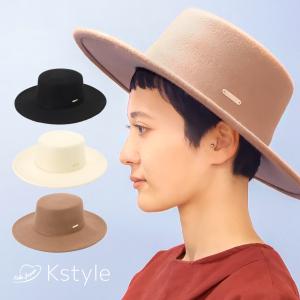 ウールフェルトつば広カンカン帽 帽子 レディース