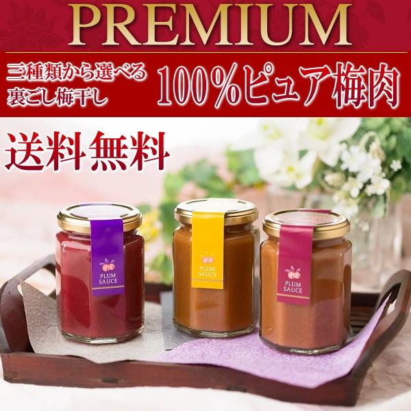 送料無料　3種類の味が選べる高級梅肉　紀州南高梅の梅干100％使用のピュア梅肉　