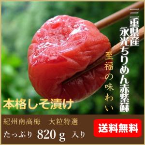 送料無料　本格しそ漬け（塩分約9％）梅干し820ｇ入り｜hatenasi