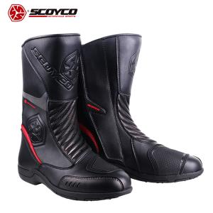 バイク ライディングブーツ 防水 ロング ブラック フロントリブ SCOYCO