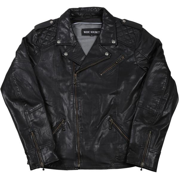 WIDE SOURCE 本牛革 COW 革ジャン ダブルライダース レザージャケット BSJ-709...