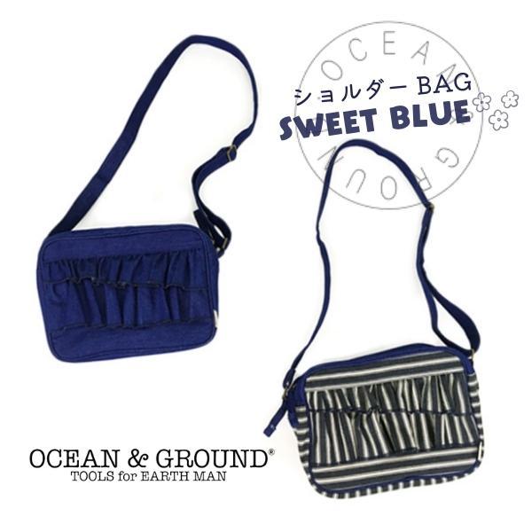 セール Ocean＆Ground ショルダーバッグ SWEET BLUE デニム フリル 通園バッグ...
