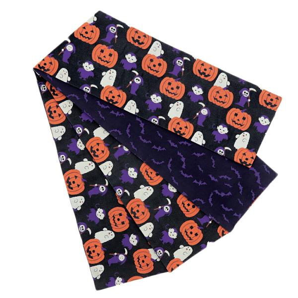 半幅帯 浴衣帯 ゆかた帯 桐生織 ポリエステル 黒地 ハロウィン かぼちゃ おばけ こうもり 蝙蝠 ...