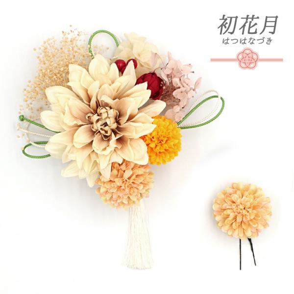 髪飾り 成人式 水引 振袖 袴 2点セット 花 白 サーモンピンク 黄緑 かすみそう 房 大きい 小...