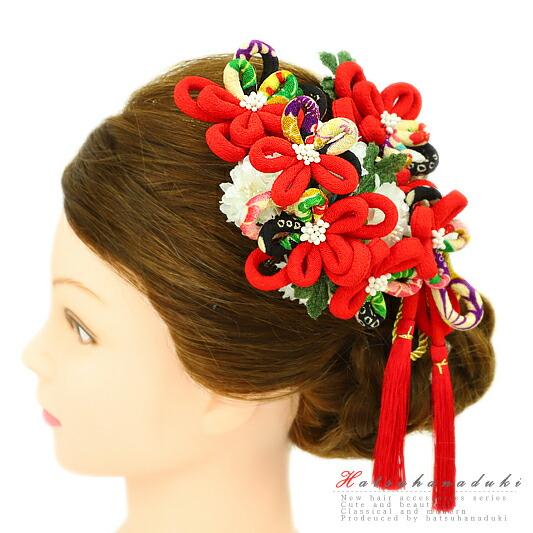 かんざし バチ型 留袖 髪飾り 50代 黒留袖 色留袖 成人式 赤 振袖 袴 花 4点セット ちりめ...