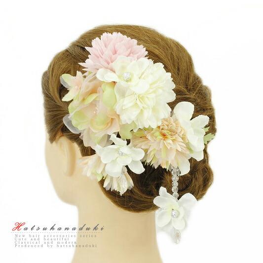 髪飾り 成人式 振袖 袴 花 浴衣 夏祭り 花火大会 2点セット 白 ピンク 黄緑 ラインストーン ...