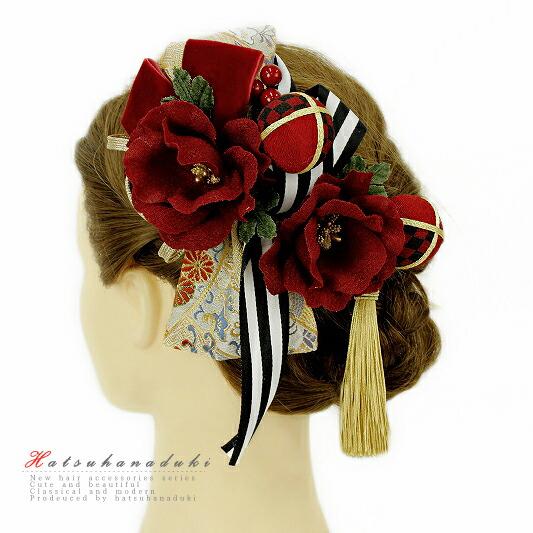 髪飾り 成人式 つまみ細工 赤 振袖 袴 浴衣 夏祭り 花火大会 3点セット ワインレッド ゴールド...