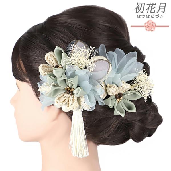 髪飾り 成人式 つまみ細工 かすみそう シフォン レース サテン パールビーズ 房 ゴールド 振袖 ...