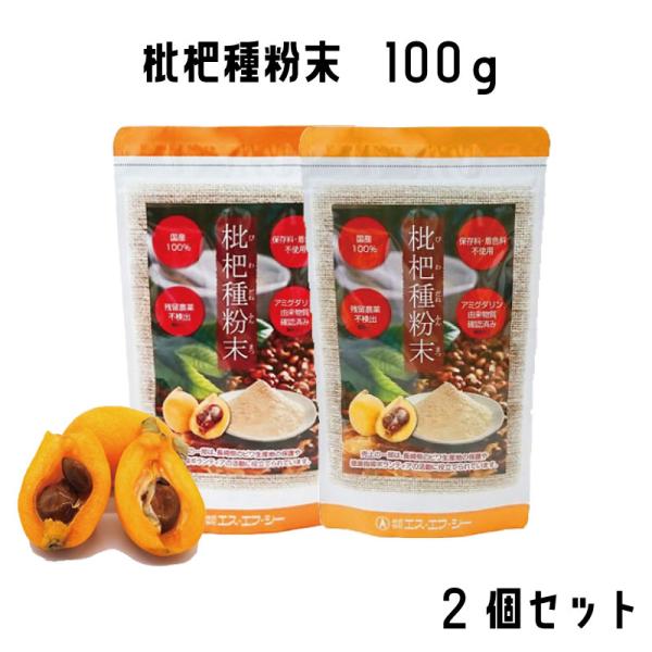 枇杷種粉末 １００ｇ 長崎産茂木ビワ種100％ ２個セット びわ ビワ 枇杷 ビタミン ミネラル　国...