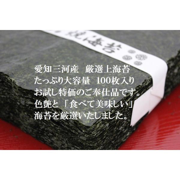 焼き海苔【お試しサービス品】　愛知産　焼のり　旨味厳選上海苔　全型１００枚　チャック袋　はっとり海苔...