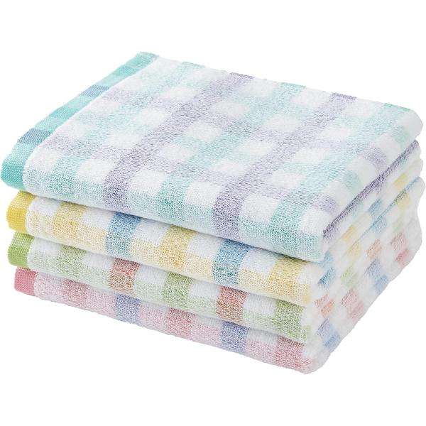 kosugizen フェイスタオル やわらかファインチェック 34×80cm 4色セット やわらかフ...