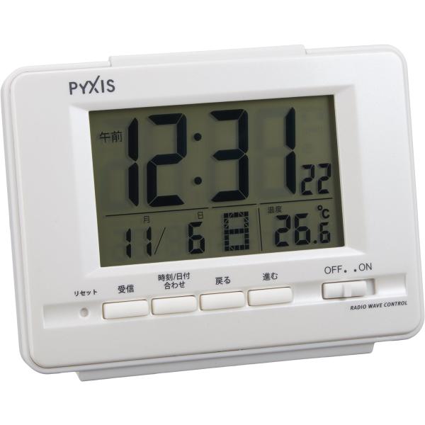 セイコー クロック 目覚まし時計 電波 デジタル カレンダー 温度 表示 PYXIS ピクシス 白 ...