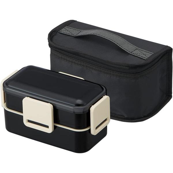 スケーター 抗菌 ふんわり盛れる ドーム型フタ 2段 弁当箱 850ml 保冷バッグ付 ブラック 日...
