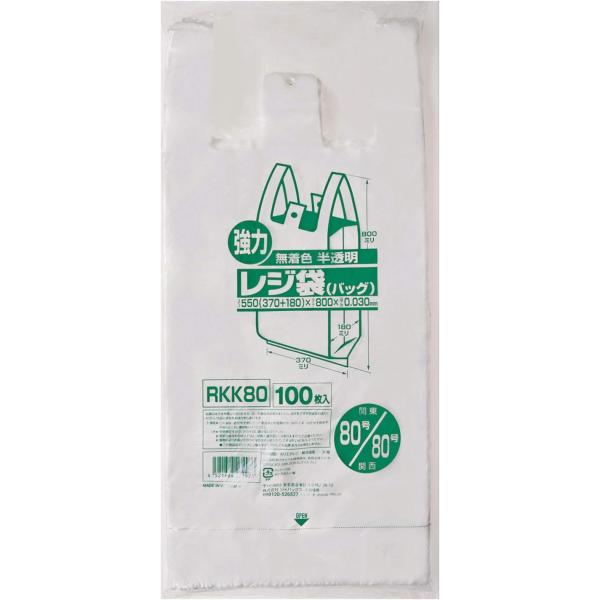 ジャパックス レジ袋 80号 西日本80号 100枚入 無着色半透明 0.030mm (370＋マチ...