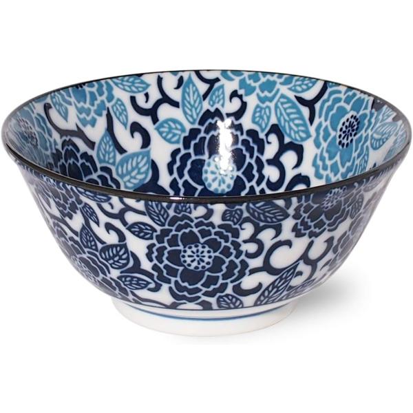 みのる陶器 Minorutouki 丼 紺青 冬牡丹 直径14.9cm 多用丼 4.8寸多用丼