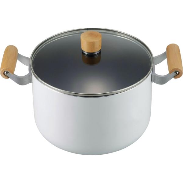 和平フレイズ Wahei freiz 両手鍋 22cm ガラス蓋付 ホワイト 木柄 IH・ガス対応 ...