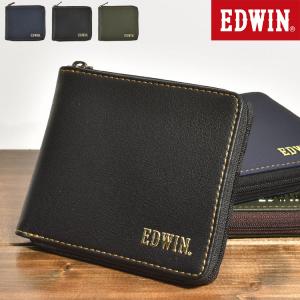 二つ折り財布 メンズ 小銭入れあり ラウンドファスナー エドウィン EDWIN ブランド 薄い 使いやすい 合皮 ミニ財布 コンパクト ギフト プレゼント ビジネス｜hauhau