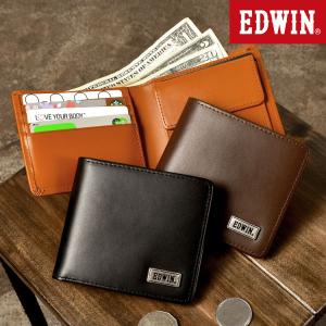 二つ折り財布 メンズ ブランド おしゃれ エドウィン EDWIN ミニ財布 大容量 薄い 小銭入れあり 入学祝い ギフト プレゼント ロゴ ワンポイント 黒 茶色 再生皮革｜hauhau