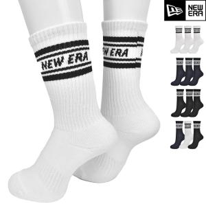 靴下 クルーソックス 3足組 ニューエラ NEWERA メンズ レディース ジュニア キッズ くつ下  白 黒 3P 21 22 23 24 25 26 27 28 29cm ラインソックス おしゃれ｜hauhau