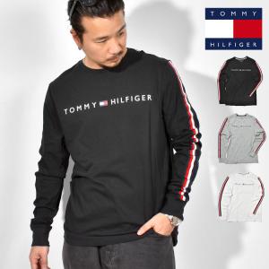 Tシャツ 長袖 メンズ レディース TOMMY HILFIGER トミーヒルフィガー ロンT カットソー 綿100%  ロングスリーブ 袖テープ 袖ロゴ シンプル おしゃれ 送料無料｜hauhau