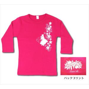 フラダンス 7分袖 Ｔシャツ フラガール５ ショッキングピンク−ホワイト ハワイアン｜hauoli-hawaiian